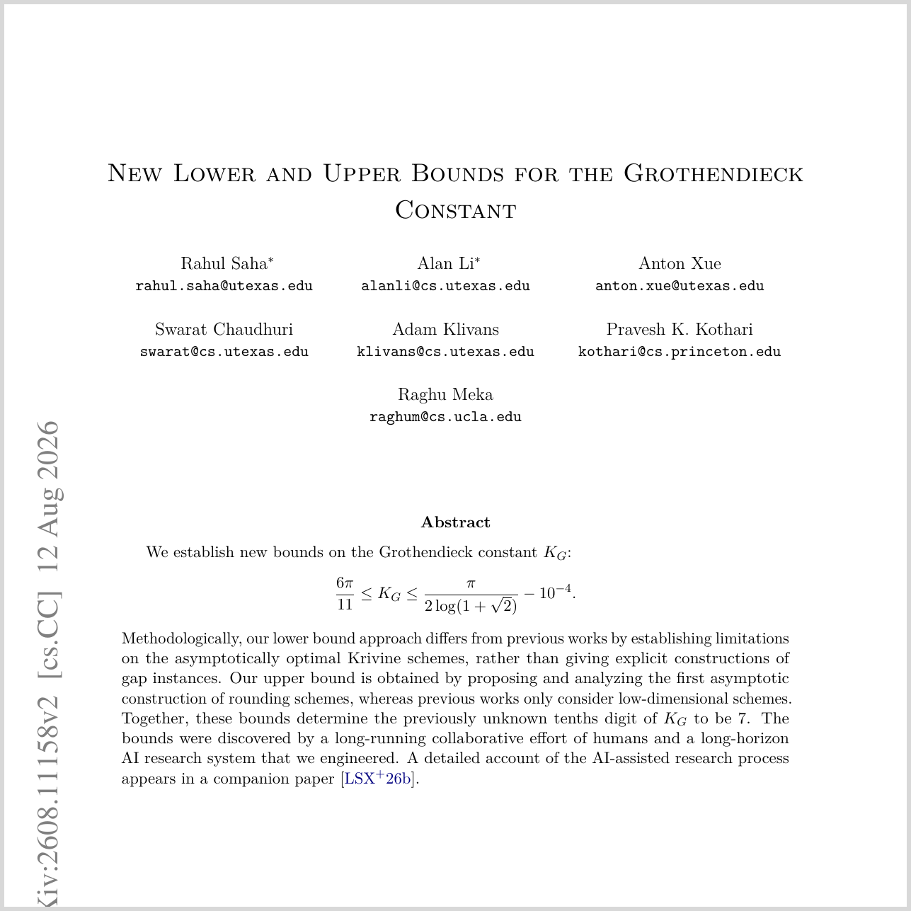 Figure for New Lower and Upper Bounds for the Grothendieck Constant